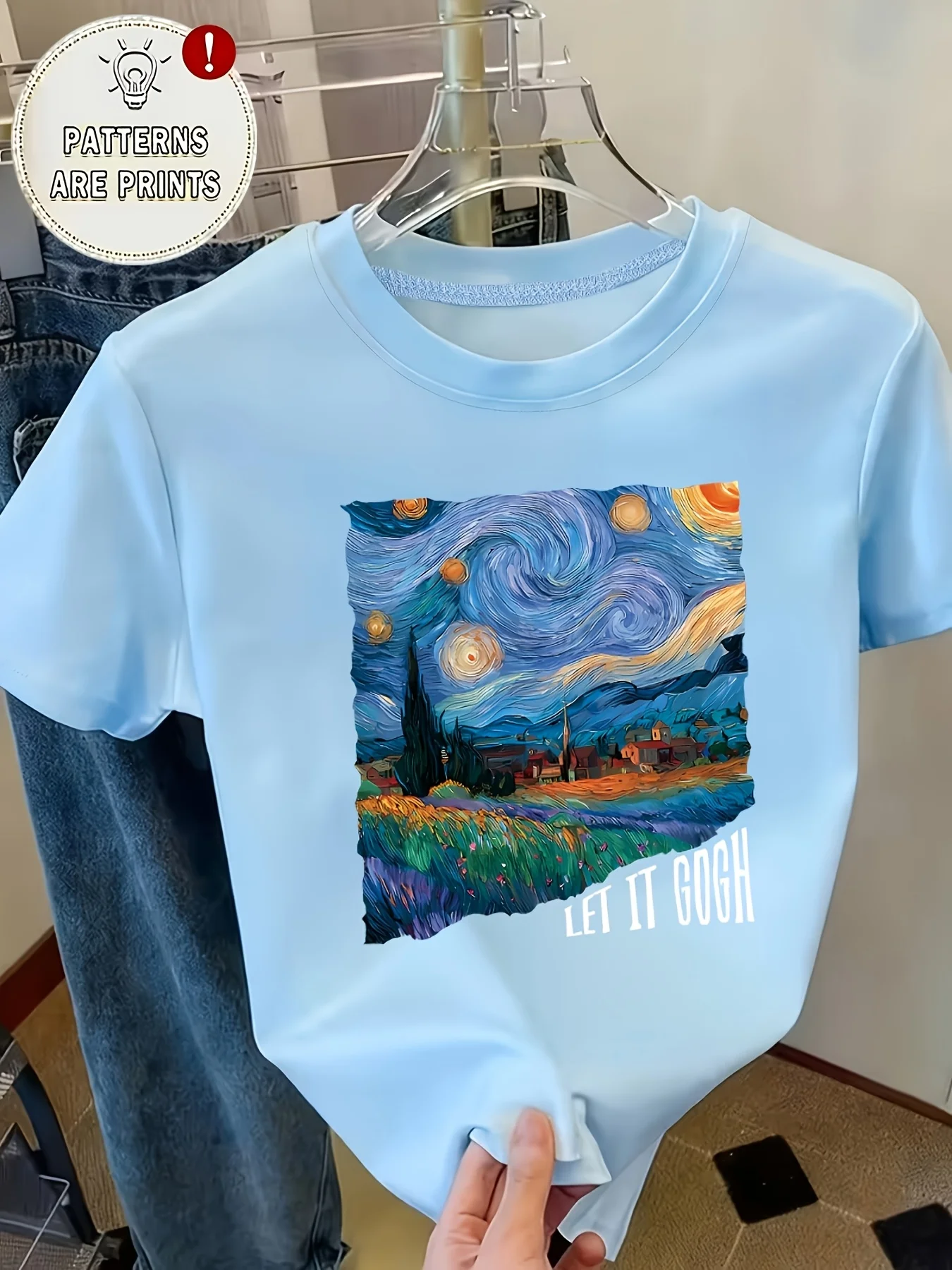 Women's Short Sleeved Retro Imitation Oil Painting Pattern T-shirt, Fashionable Commuting Vacation Daily Casual Top