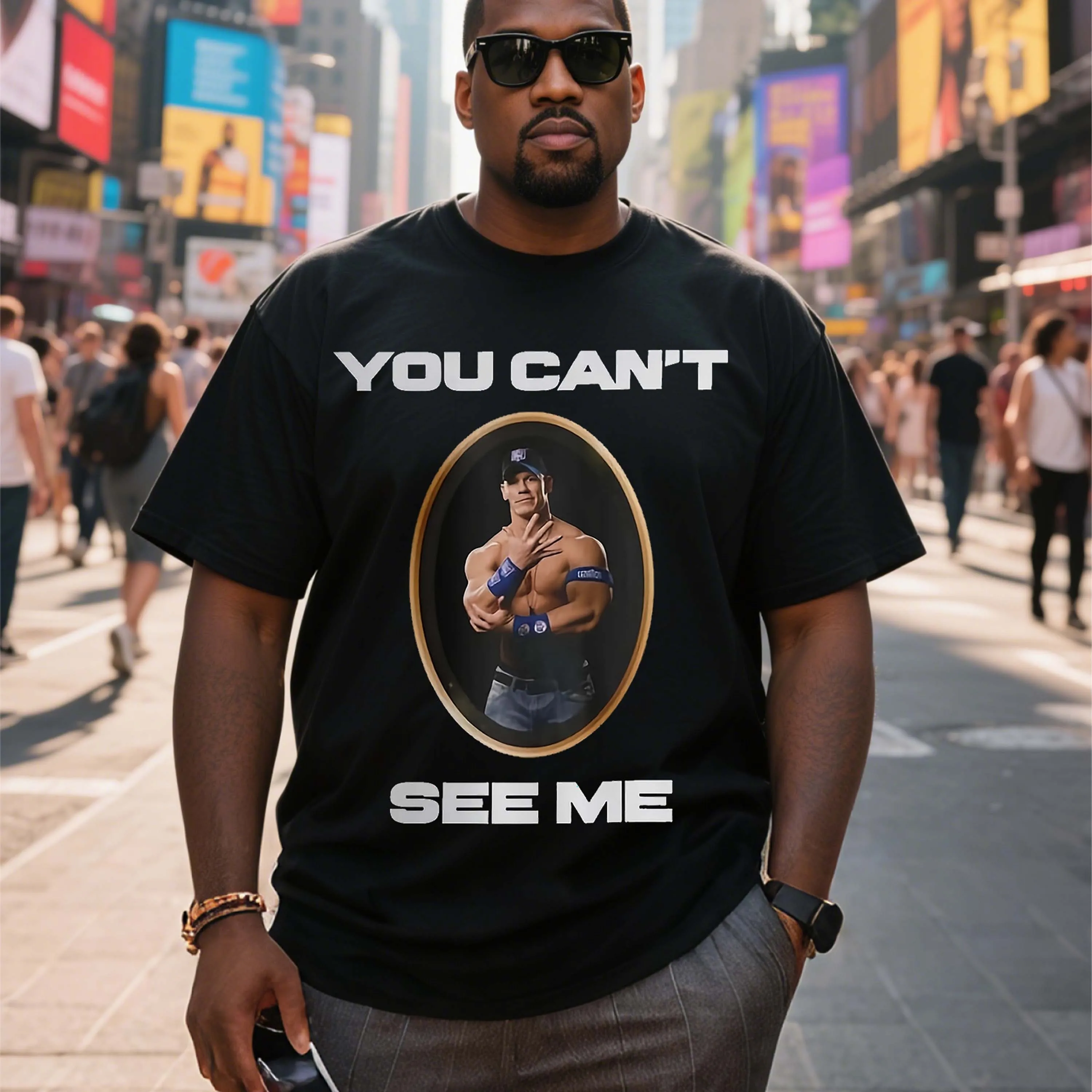 Camiseta de manga corta negra de talla grande para hombre con patrón "You Can'T See Me", adecuada para ropa de ocio al aire libre en verano