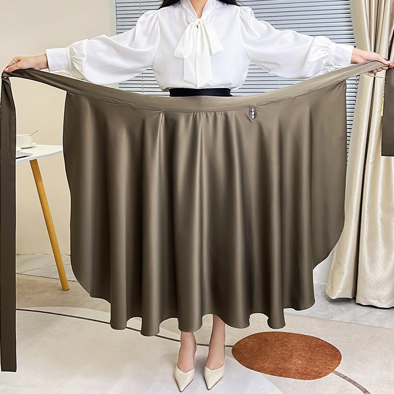 2026 الخريف مكتب سيدة أنيقة خمر الدانتيل يصل التنانير الحرير الاصطناعي الربيع النمط الفرنسي أنيقة مثير حمض الخليك الساتان تنورة