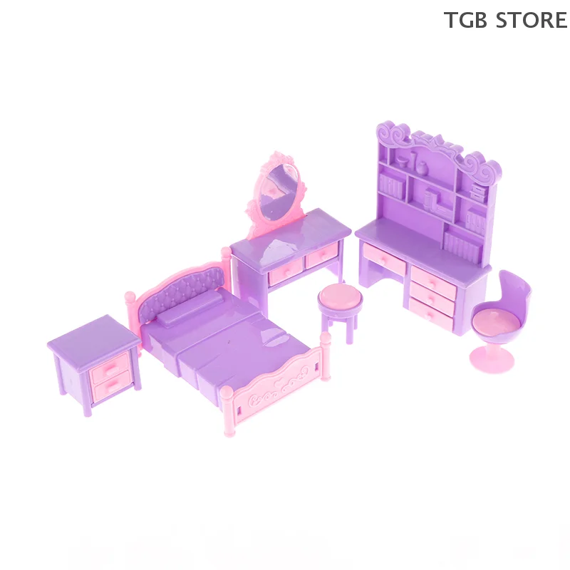 

6Pcs/Set Table Bed Dressing Table Bedside Desk Chair Furniture Model 1:12 Dollhouse Miniature Decor Toy Doll House Accessories