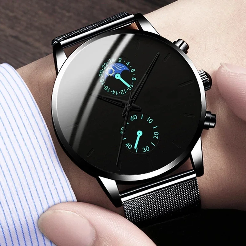 Luxury Mens Watches Black Stainless Steel Mesh Belt Quartz Wrist Watch Men Business Casual Leather Watch relogio masculino