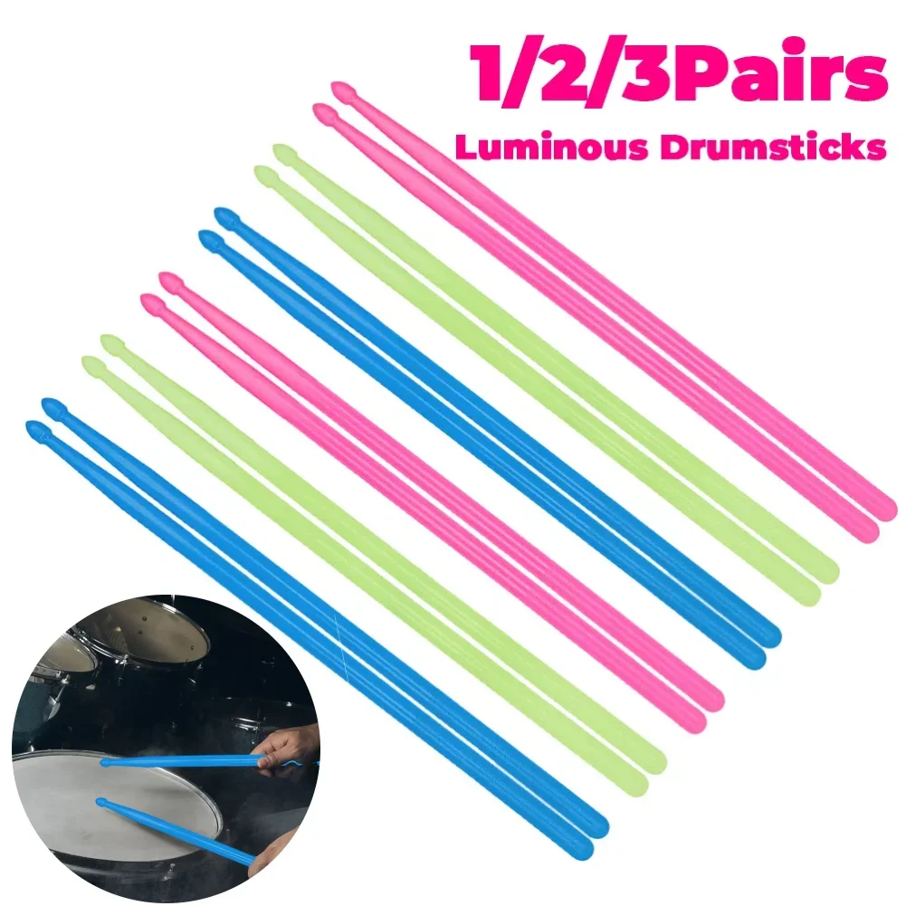 5A Fluorescent Drumstick Glow In The Dark Drum Stick Multicolor Drum Mallets Night Light Drum Sticks for Percussion Instrument