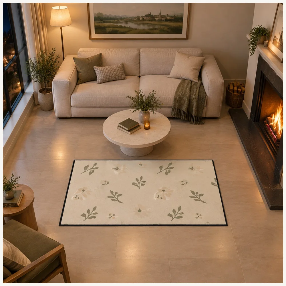 VIKAMA Minimalist Oat Sage Open Lines Flannel Door Mat, Washable Quick Dry Door Mat, Home Decor for Dining Room, Bathroom