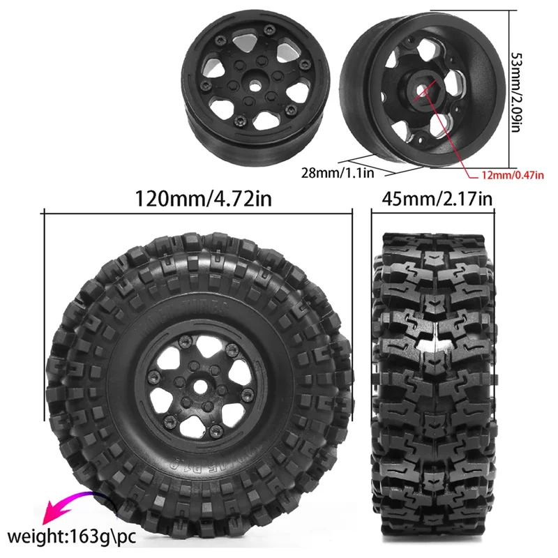 A45F-4PCS البلاستيك محور عجلات 1.9 بوصة المطاط الصخور الإطارات عجلة الإطارات ل 1:10 RC الزاحف سيارة محوري SCX10 TRX4 #6