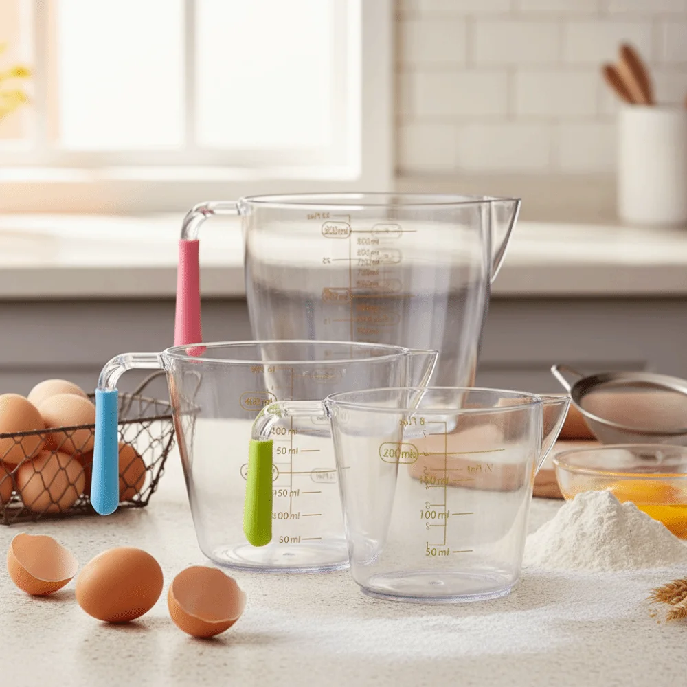 

3pcs/set Stackable Plastic Measuring Cups Set with Scales Non-slip Handle Baking Measuring Cup V-shaped Flow Guide Clear