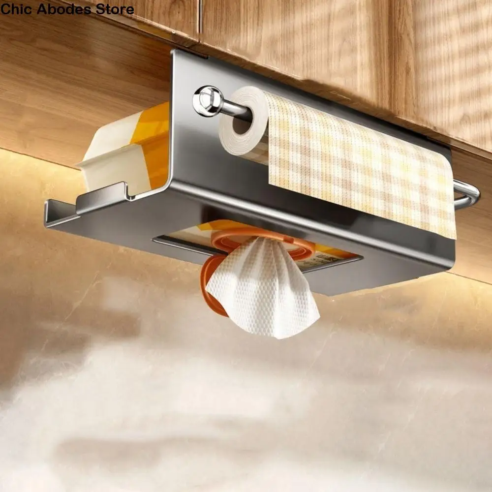 

Carbon Steel Under Cabinet Paper Towel Holder Wall Mounted Pure Color Roll Paper Holder Waterproof Rustproof