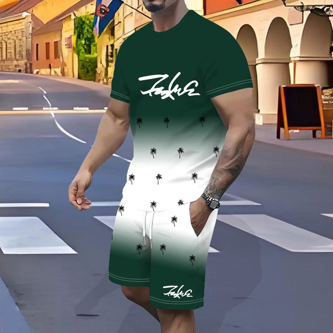 

Adult casual sports suit, men's polyester quick-drying fabric 3D gradual change pullover elastic waist fashion single item