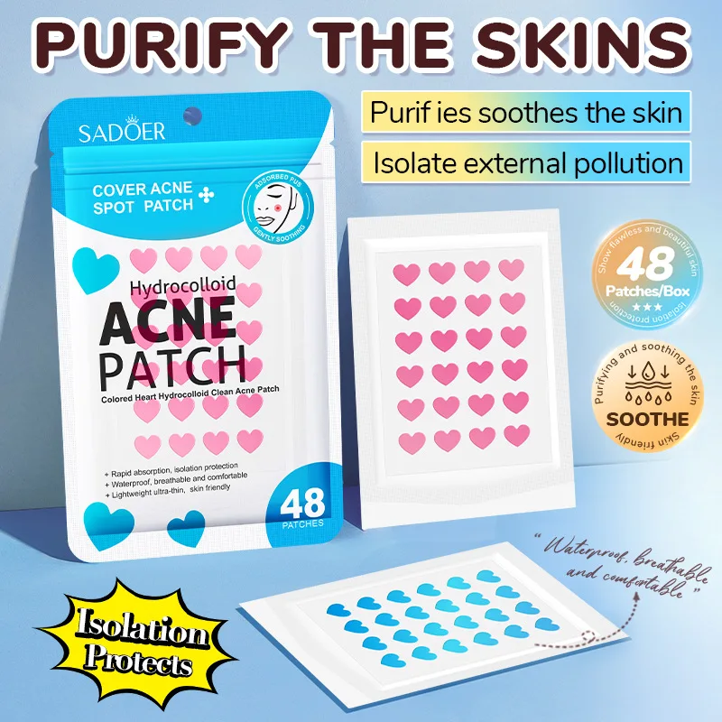 48pcs Heart-Shaped Acne Patches – Hydrocolloid Invisible Pimple Covers with Oil-Absorbing Protection for Daily Spot and Blemish