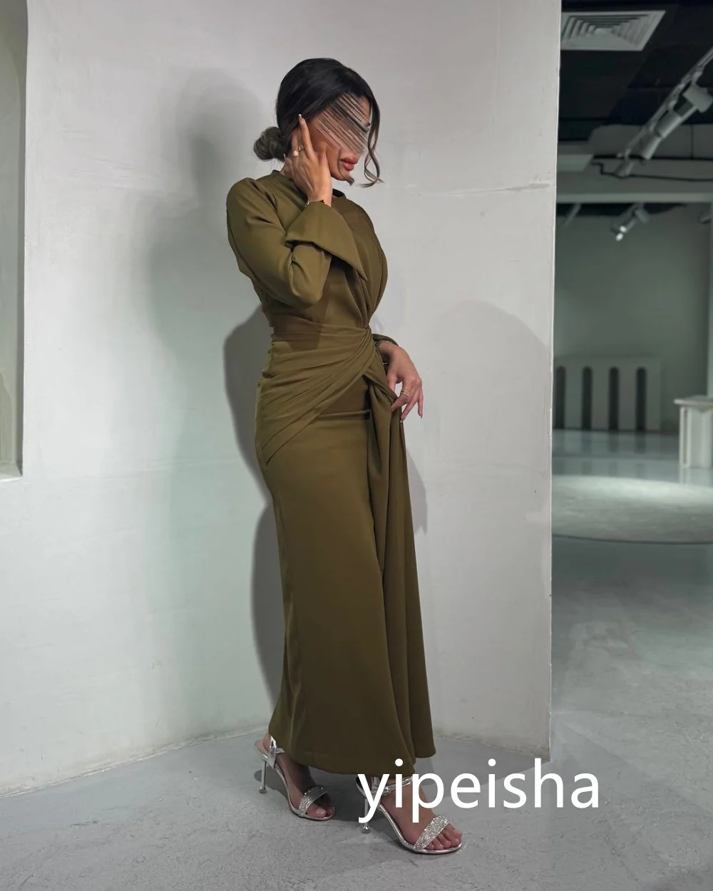 Customized Classic Jersey Pleat Sheath O-Neck Midi Dresses Prom Dresses Exquisite Modern Style Pastrol Unisex Chinese Style Form