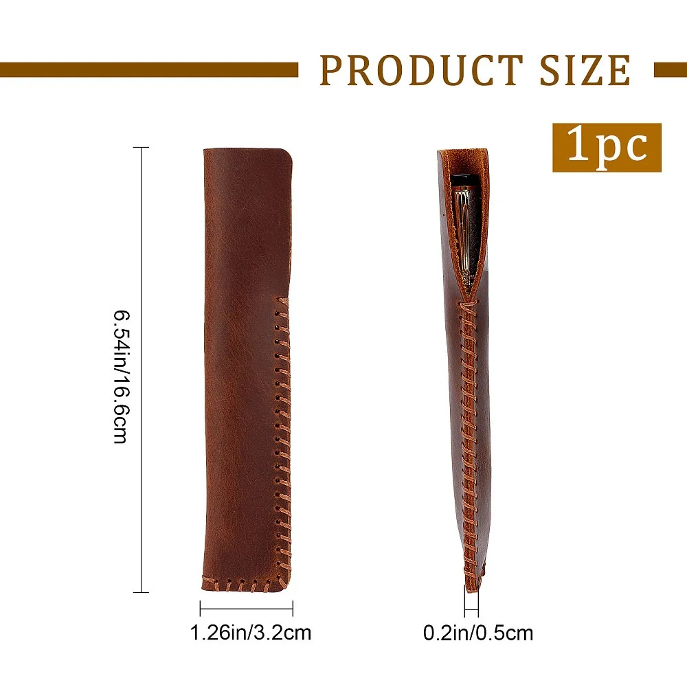PU Leather Single Pen Holder Case Pen Protector Pouch for Office School Supplies Rectangle Coconut Brown 166x32x5mm