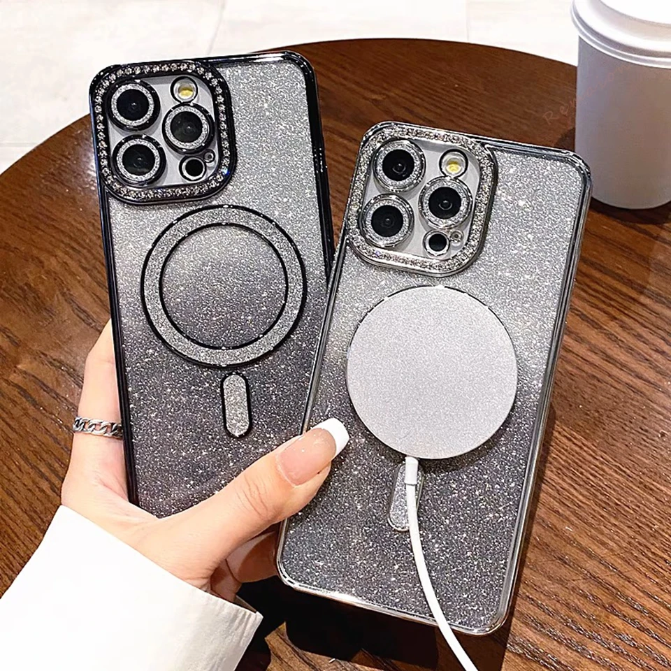 Błyszczące etui magnetyczne z diamentowym brokatem do iPhone 18 Pro Max 16 15 14 Plus 13 12 16 17 Pro Max 17 z ochroną Magsafe — zdjęcie produktu 2