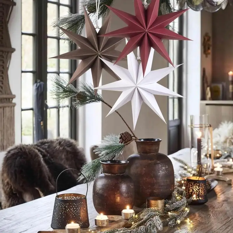 Paper Stars Christmas Ornaments 9-Pointed Shopping Mall Chain Lampshade Decorations Christmas Home Decor Unique Paper Star