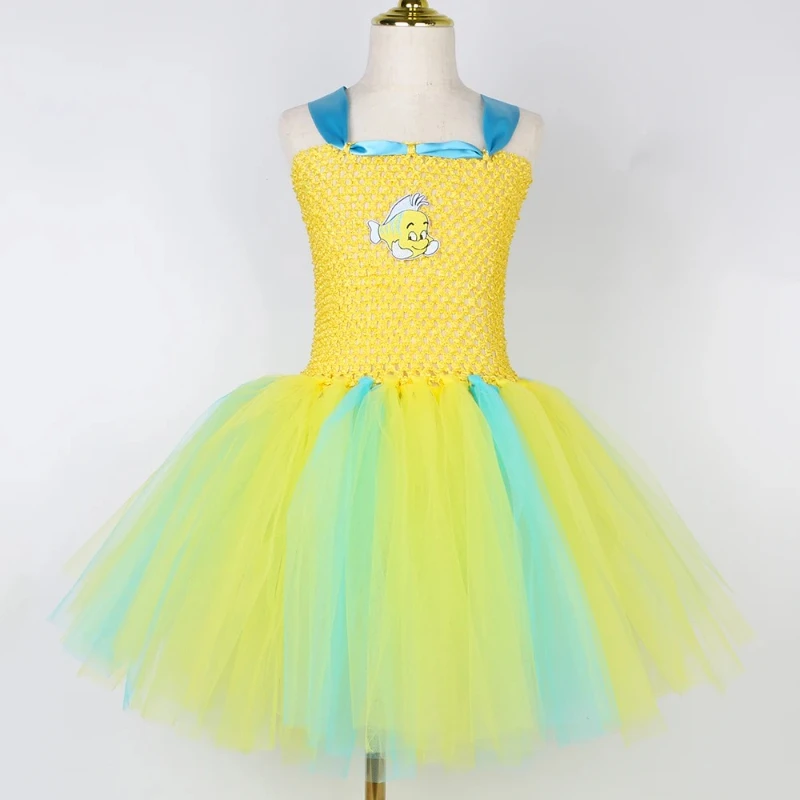 Flounder Clownfish Tutu Dress Girls Ocean Theme Birthday Dresses Baby Tropical Fish Cosplay Kids Halloween Christmas Costumes