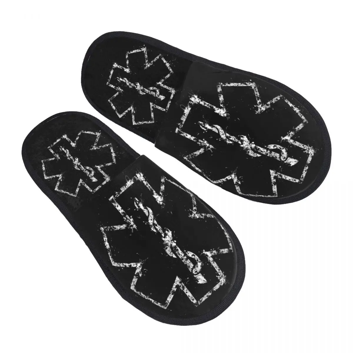 Custom Star Of Life EMT Guest Slippers for Spa Women Emergency Medical Paramedic House Slipper