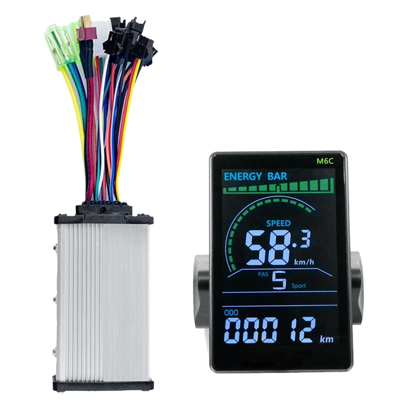 M6C Electric Bike LCD Display+36V 350W Sine Wave Controller E Scooter LCD Panel Color Screen with USB for E-Bike(6PIN)