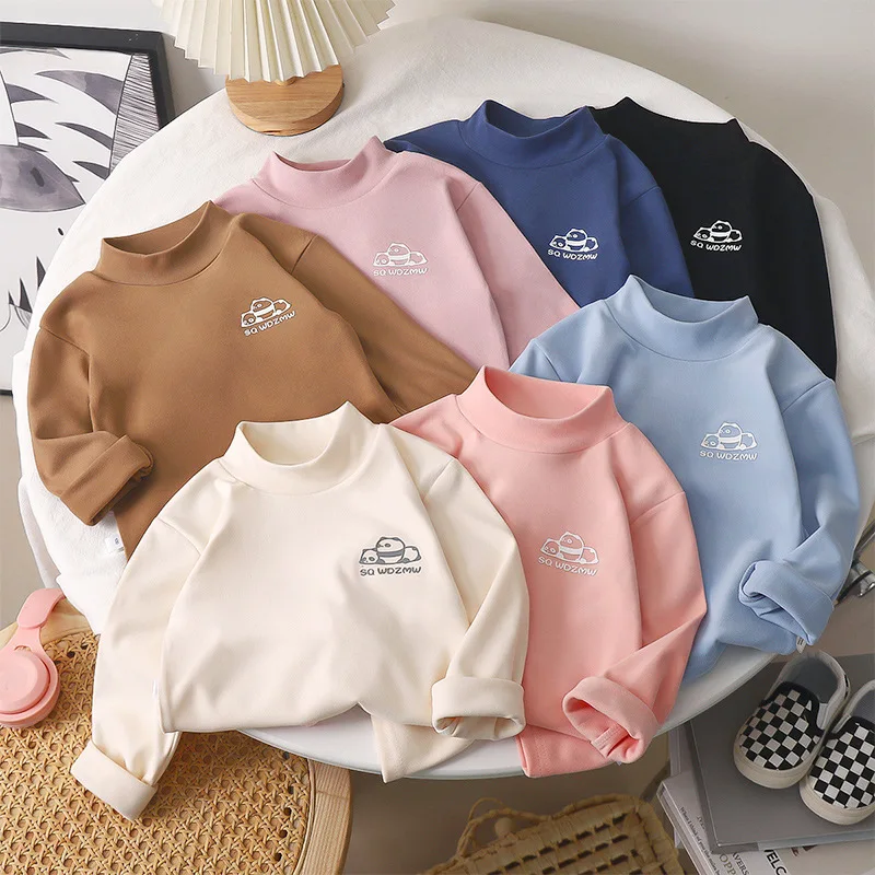 Children's Tops German Fleece Bottoming Shirts Half-high Collar Tops Warm Spring and Autumn Autumn Clothes Underwear Winter