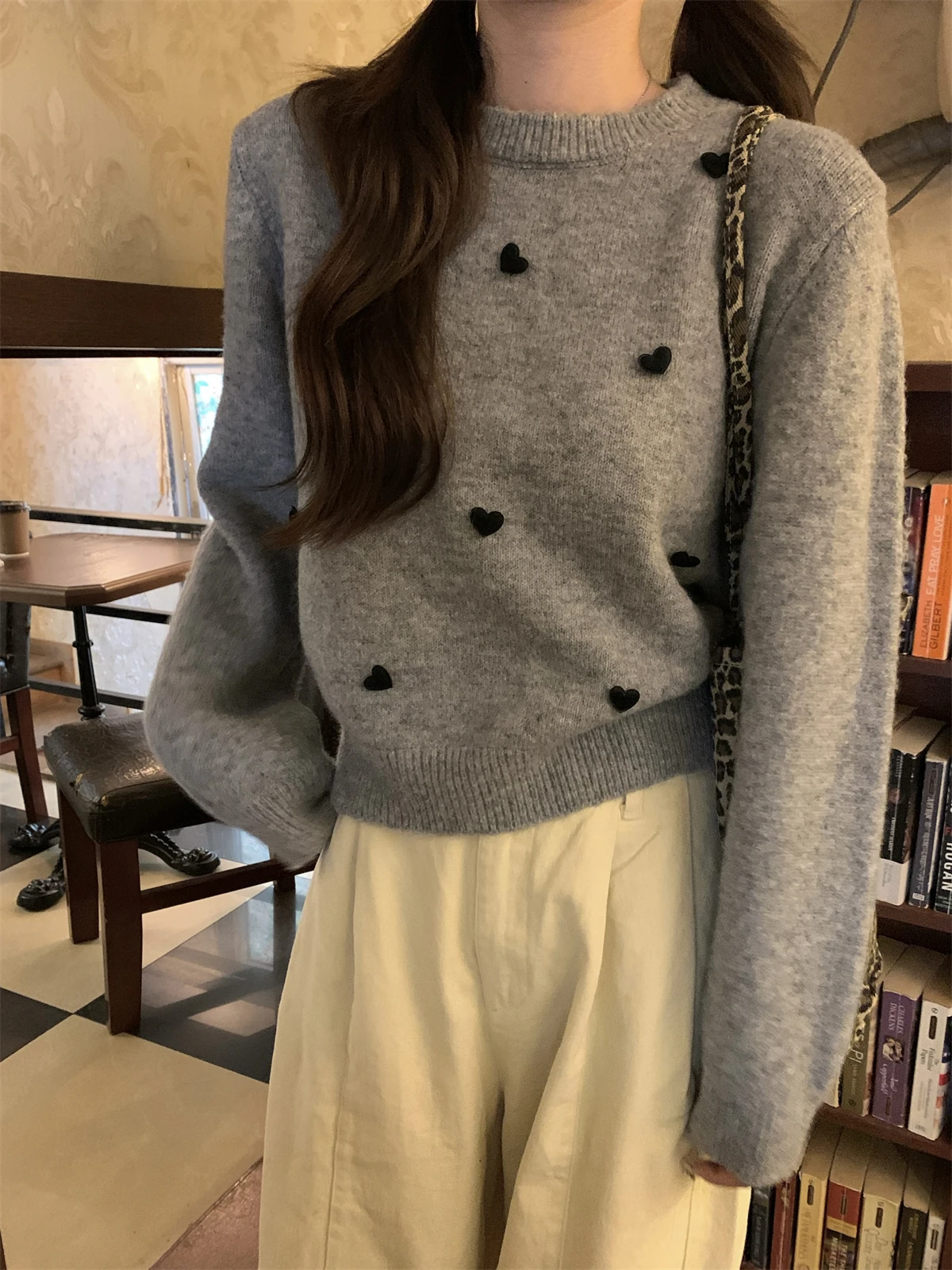 

Корейский милый свитер, женский арктический бархатный свитер с круглым вырезом, свободный возрастной вязаный внутренний свитер, осень-зима