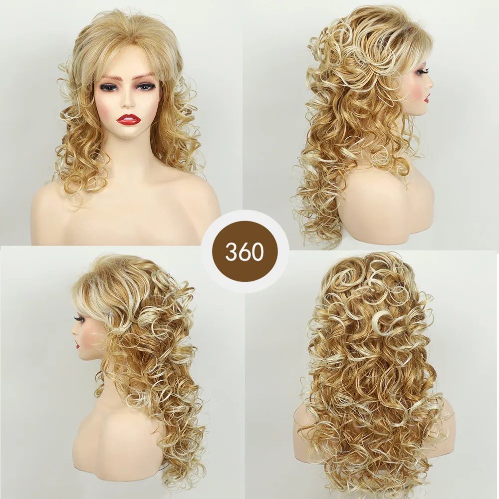 Heat Resistant Synthetic Blonde Wig Fluffy Big Loose Waves Middle Part Long Curly Hair for Women Daily Use Parties
