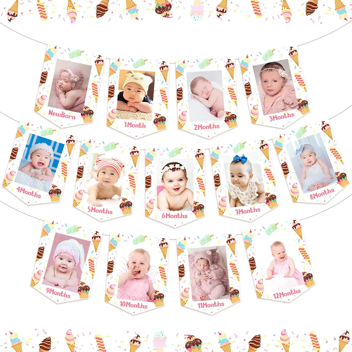 

Ice Cream First Birthday Party Decor for Girls Ice Cream Photo Banner for Newborn To 12 Months Sweet One Birthday Party Supplies