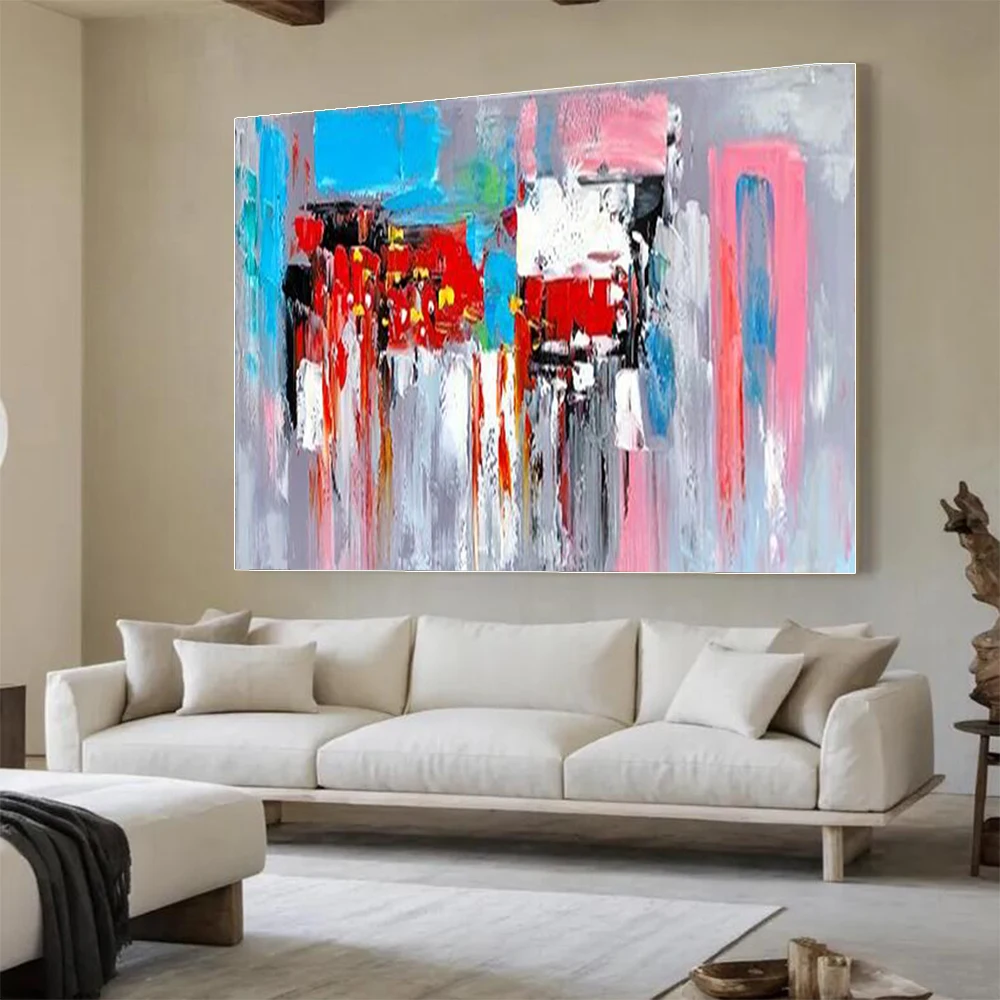 Handmade Abstract Oil Painting Colorful Color Block Theme Wall Art Picture Thick Layer Mural For Home Living Room Decor Image