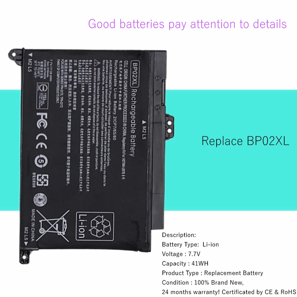 New Laptop battery For HP Pavilion Notebook PC 15 15-AU000 BP02XL HSTNN-UB7B HSTNN-LB7H TPN-Q172 TPN-Q175