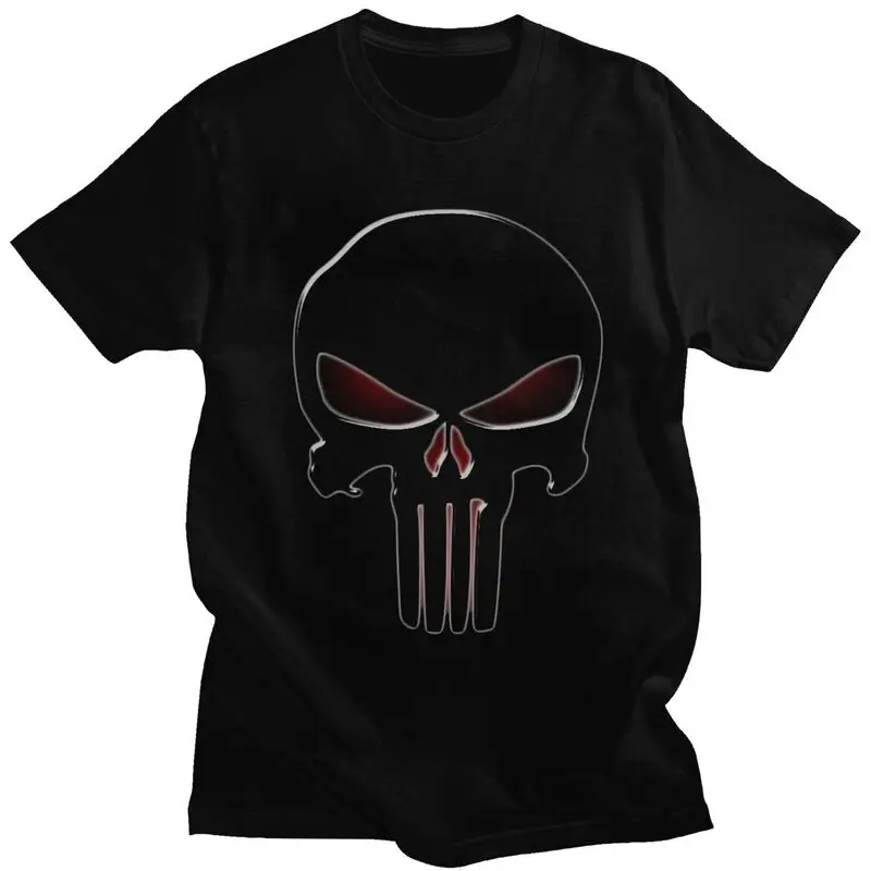 Custom Punisher Skull T Shirt Men Pre-shrunk Cotton Tshirt Graphic Tee Tops Short Sleeved T-shirts Loose Fit Clothing Merch