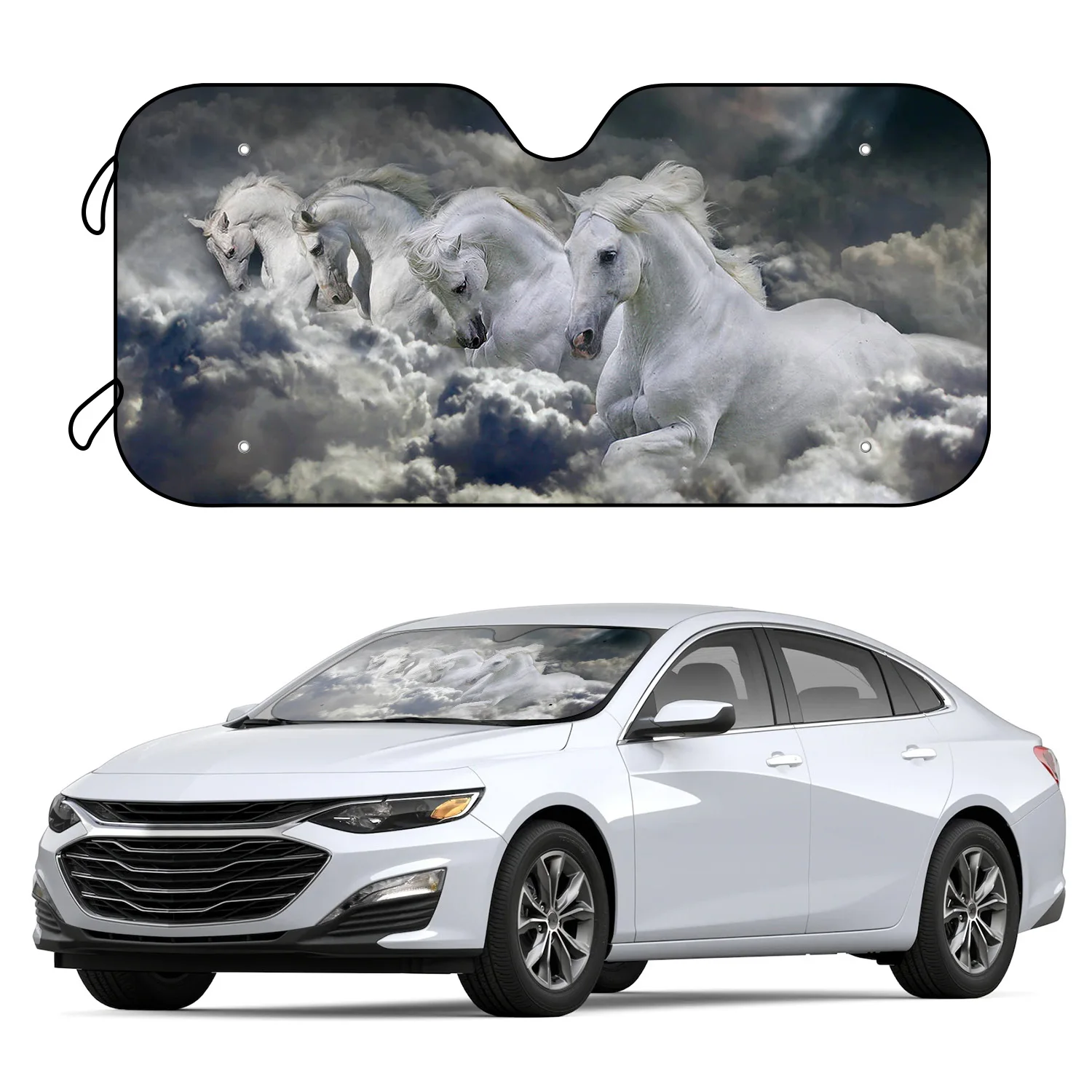 

Keep Your Car Cool and Protected with this Galloping White Horse Auto Windshield Sun Shade - Includes 4 Free Suction Cups!