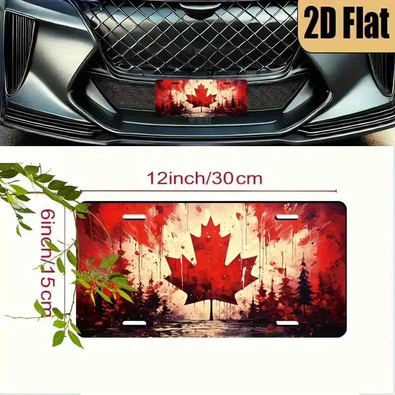 مسطح ثنائي الأبعاد، 1 علامة معدنية من أوراق الخشب الأحمر الكندي ديكور حائط وطني، سطح مصقول، فن رسم متين ثنائي الأبعاد #3