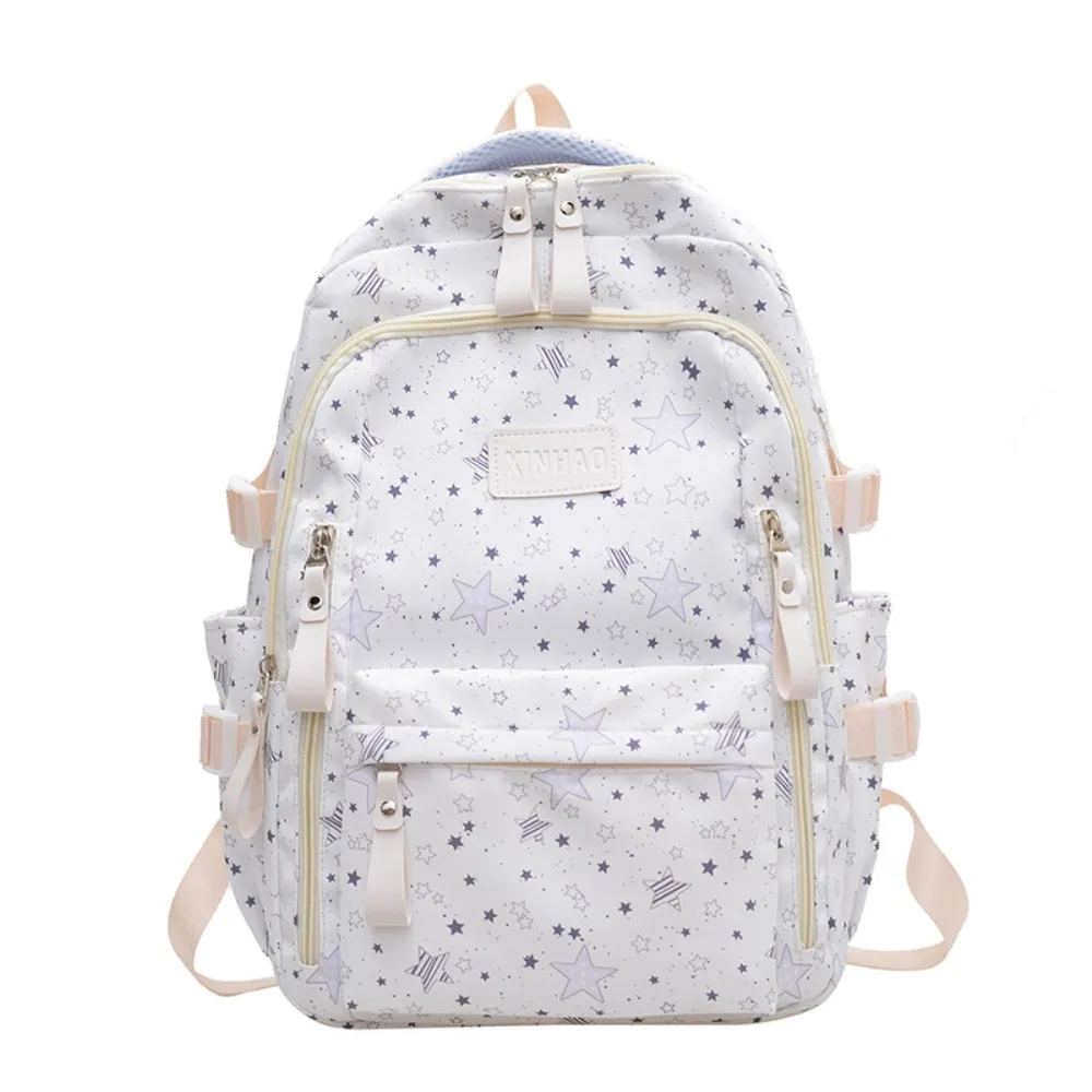 Simple Print Star Backpack Large Capacity College Style Nylon Backpack Cloth Korean Style Students School Bag Daily
