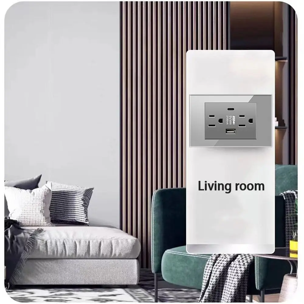 

Прочная настенная розетка стандарта США, огнестойкая панель ПК, многофункциональная розетка с USB-портом для зарядки типа C, бытовая