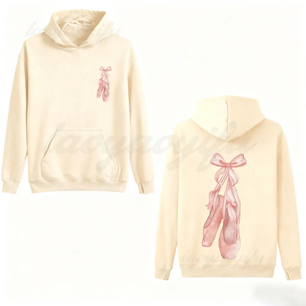 Coquette Ballerina Sweatshirt Ballet Pointe Shoes Pink Bow Girly Aesthetic Crewneck Dance Lover Gift Winter Clothes Women Tops