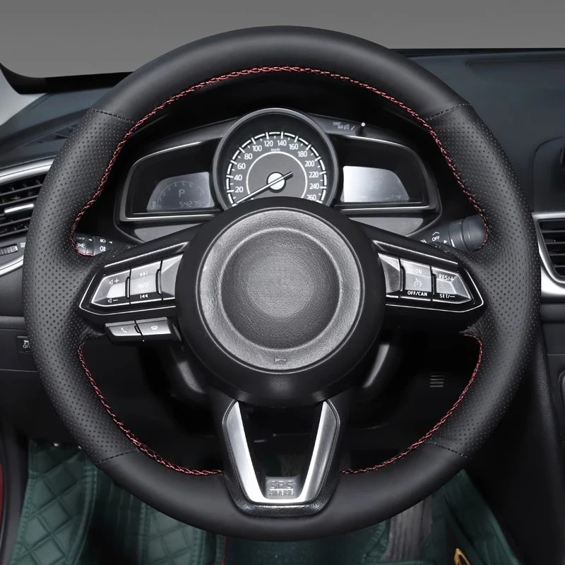 

DIY Hand Sewn Suede Leather Steering Wheel Cover Wrap For Mazda 5 6 Atenza 3 Axela CX-4 CX-30 CX-8 Car Interior Accessories