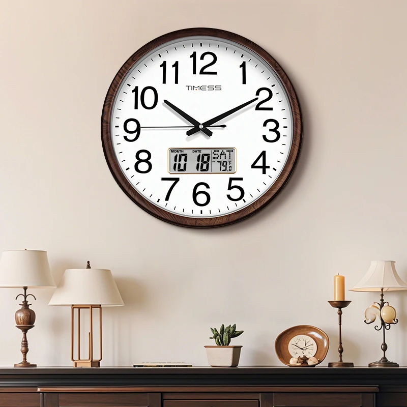 TIMESS 13-inch Wood Grain Wall Clock, Perpetual Calendar, Silent Timekeeping, Retro Home Decoration view 2