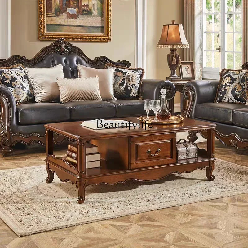 09 النمط الأمريكي طاولة القهوة الخشبية الصلبة خزانة التلفزيون النمط الأوروبي الرجعية غرفة المعيشة الشاي الصغيرة #1