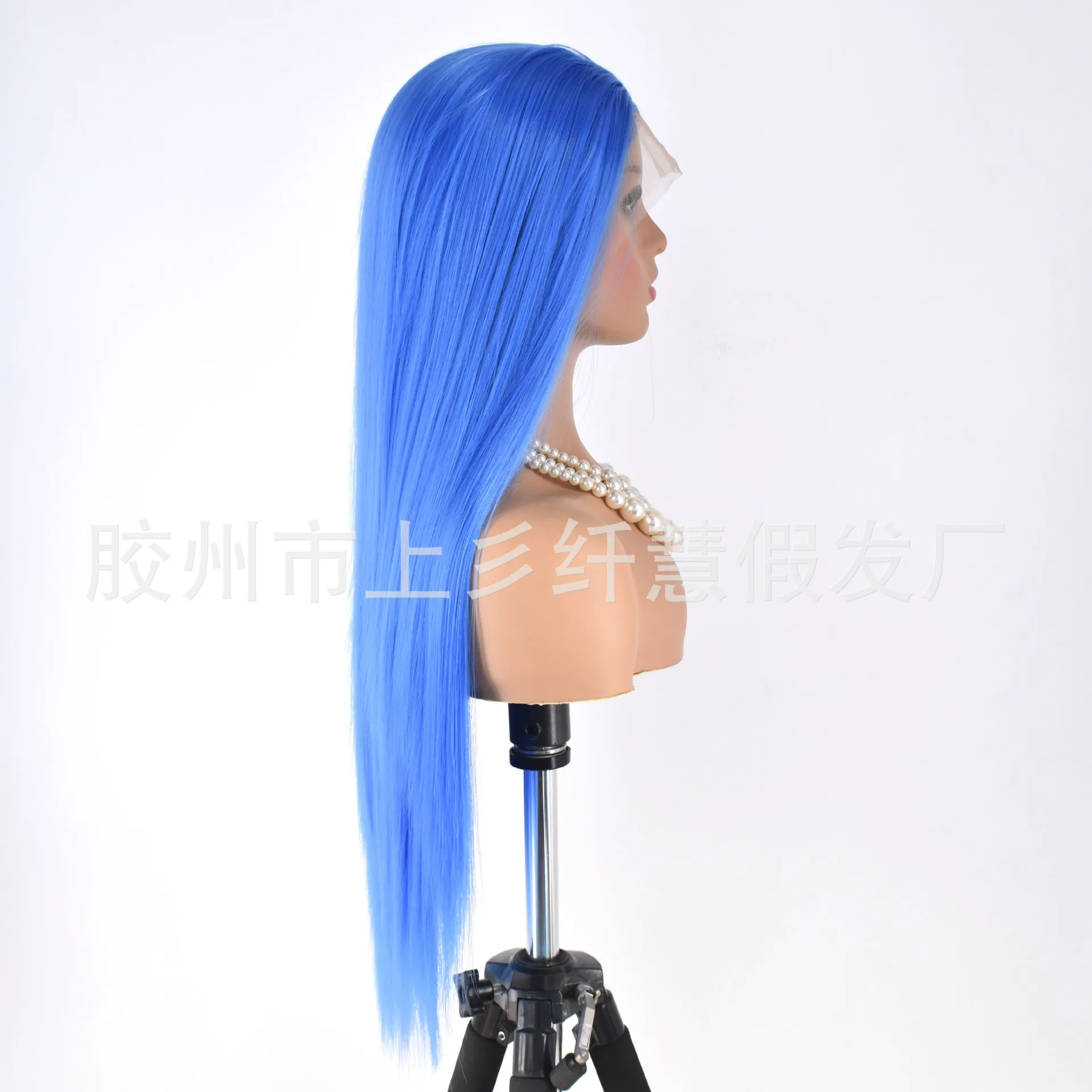 Hand Tied Lace Blue Long Straight Synthetic Wig Matte Fiber Costume Cosplay Photography Headpiece Wholesale