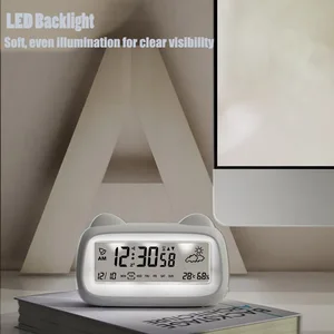 Pantalla de reloj de alarma digital con luz de retroiluminación de la humedad de temperatura de la semana 8 mejores gatos de reloj de ventas - №7