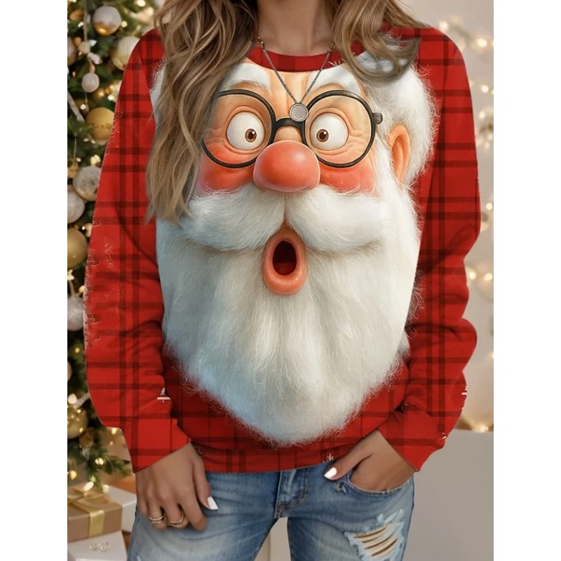 

Christmas Santa Print Women's Sweatshirts Casual Long Sleeve O-neck Holiday Street Style Spring Fall Cozy Fashion Women Clothing