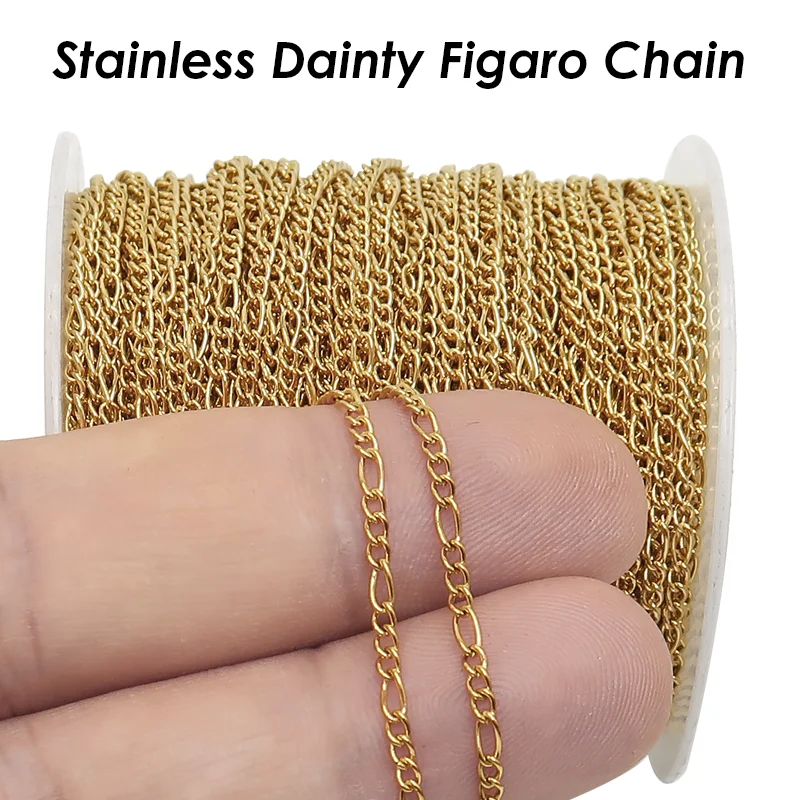 Edelstahl-Figaro-Kette im Großhandel für Schmuckherstellung, anlaufgeschützte PVD-Gold-Edelstahlkette als Meterware auf Rolle. – Detail 2