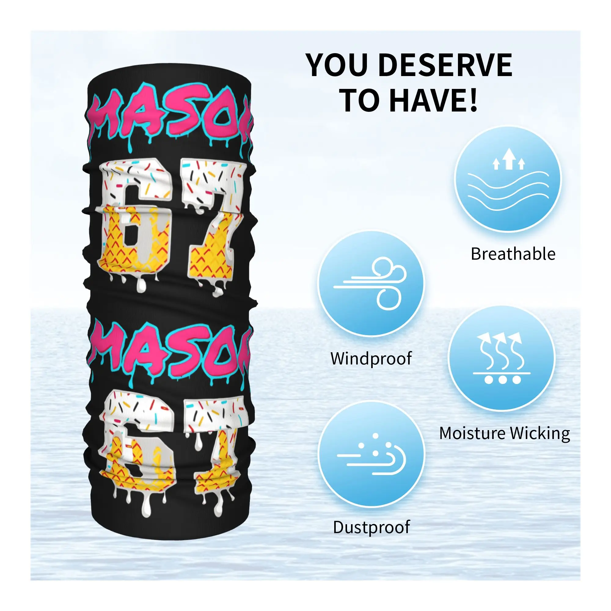 Six Seven Ice Cream Drip Sport 67 Fun Mason Meme Bandana cou couverture imprimé écharpe multi-usage masque facial pêche coupe-vent