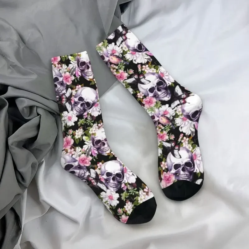 Y2K floral skulls pattern men women crew unisex cool 3D printing dress socks