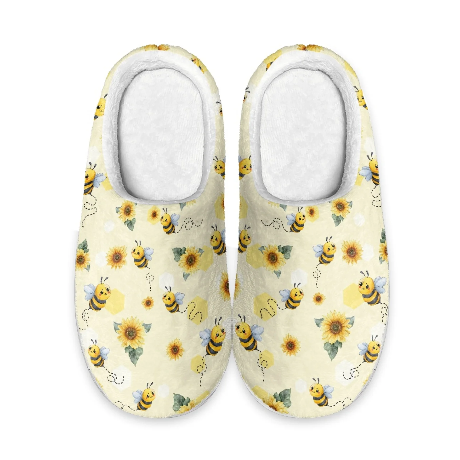 PENSTROLL Sunflower Bee Print Non-Slip Home Shoes Easy Slip On Shoes For Recovery Cozy Slides For Healthcare Workers