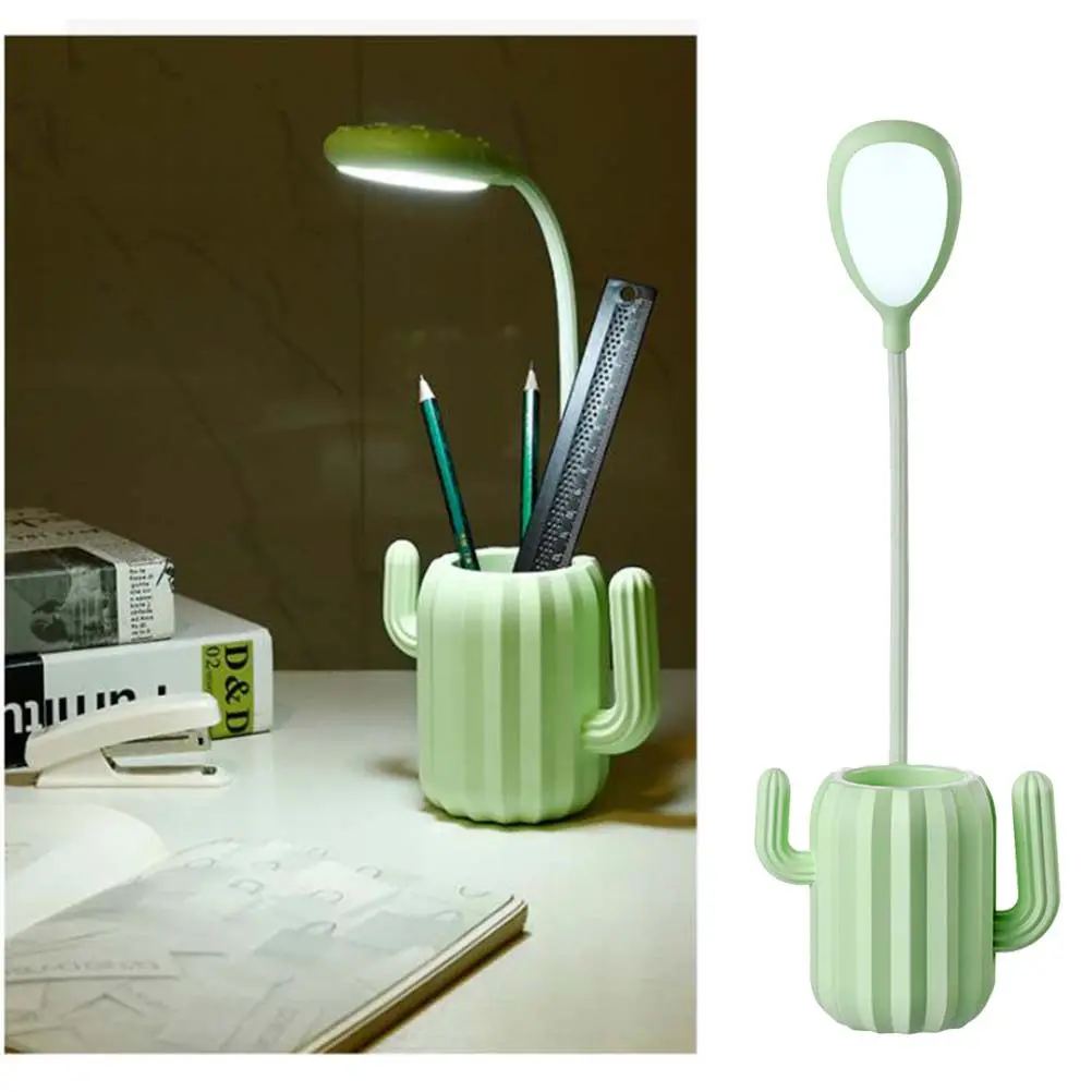 

USB-лампа, складная лампа для чтения, защищающая глаза, для спальни, офиса, общежития, зеленый ночник с дизайном кактуса