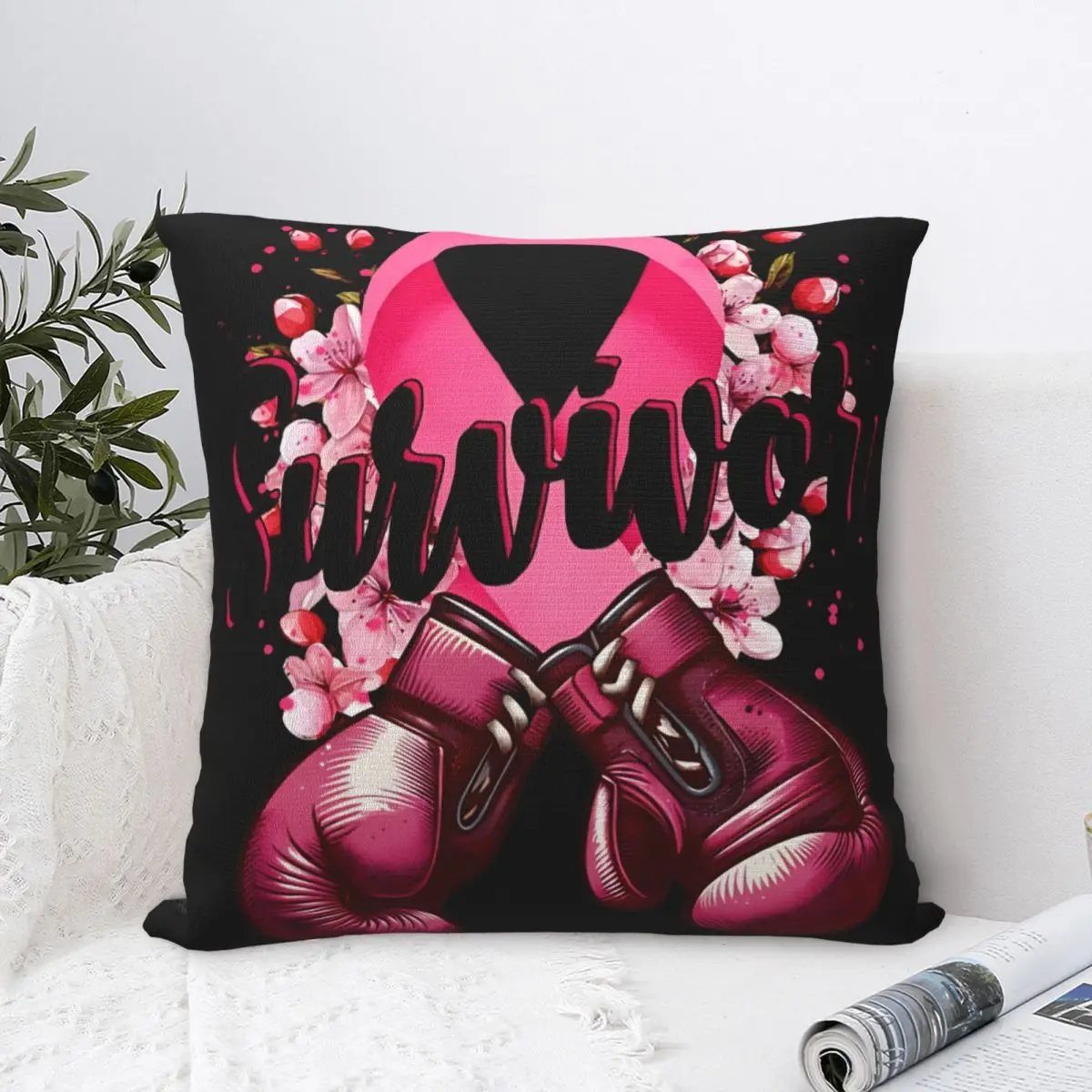 Blossom Breast Cancer Warrior Survivor Pillowcases Polyester Car Cushion Cover Creative Decorative Pillow Cover 45*45