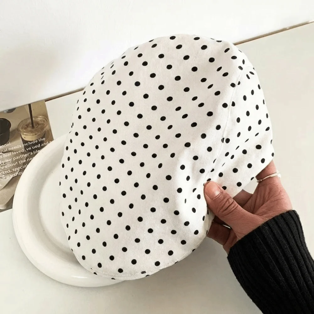 Versatile Polyester Polka Dot Berets Lightweight Cotton Vintage Forward Hats Adjustable Sweet Newsboy Cap Travel