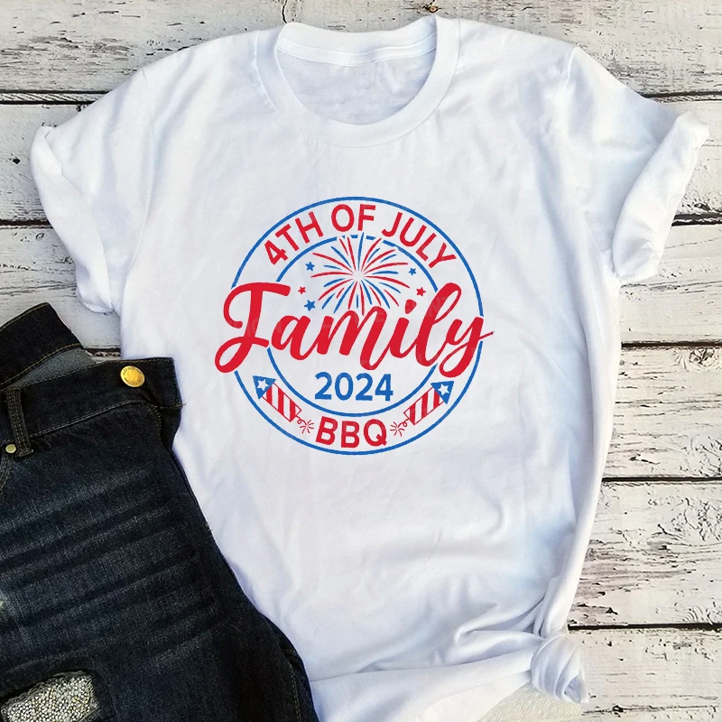 

4th of July Family 2024 Tshirt 4th of July Tops Patriotic Women T Shirt Independence Day Family Shirt Aesthetic