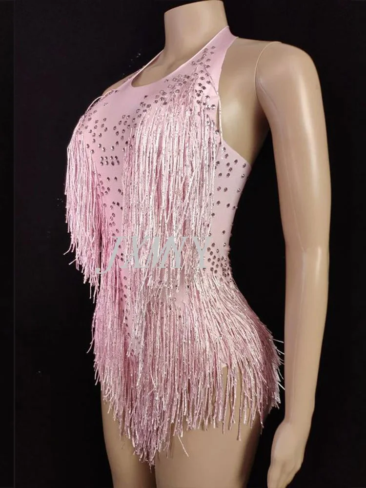 Sparkly Rhinestones Fringes Bodysuit for Women Nightclub Dance Outfit, Glisten Tassel, One-piece Stage Wear, Singer Sexy Leotard