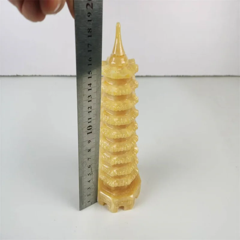 Natural Jade Wenchang Pagoda Decoration，Yellow jade stone Carving, Pagoda