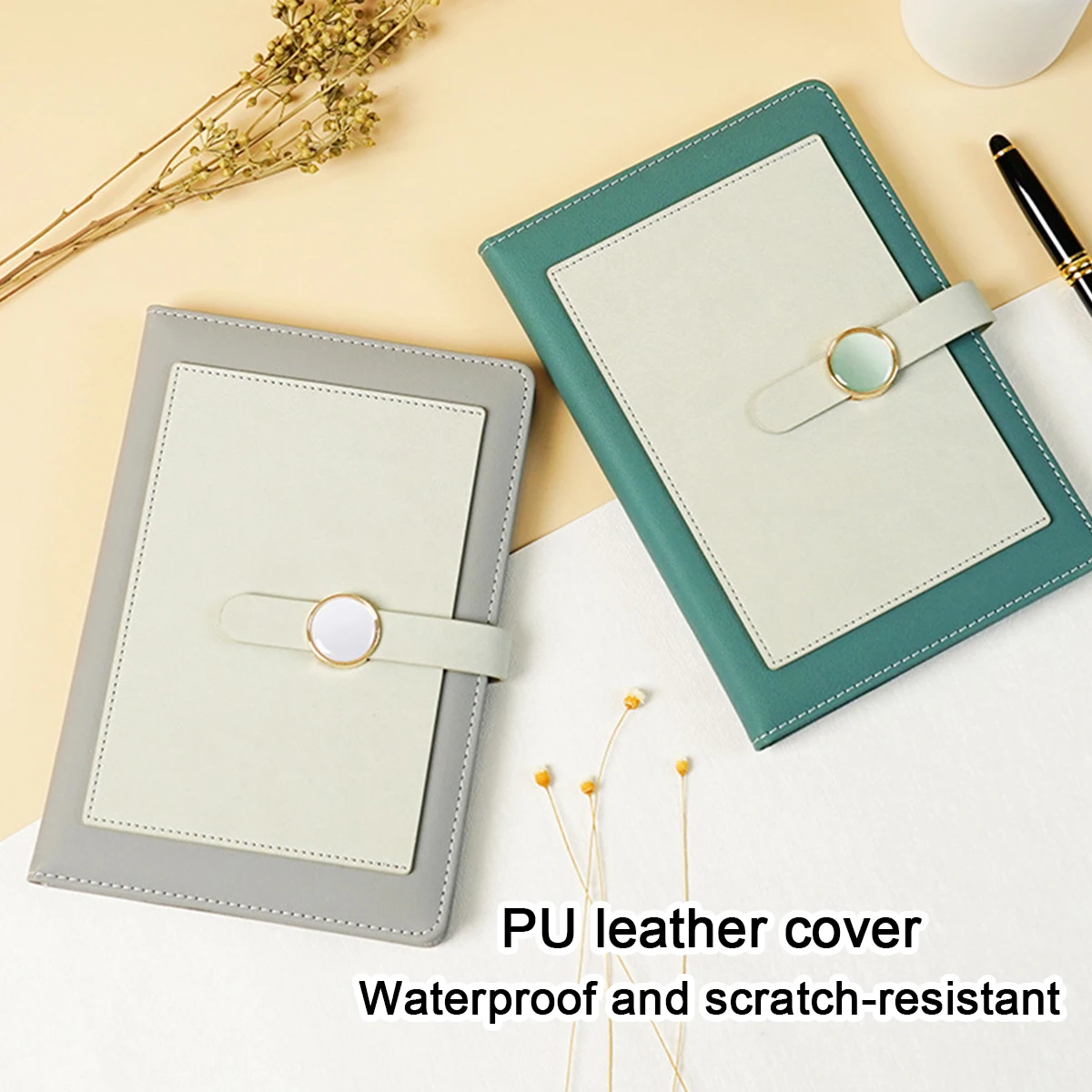 (Can engrave logo) A5 Leather Notepad, Buckle Diary, Business Notebook, Travel Log, Meeting Notebook, Excerpt Book