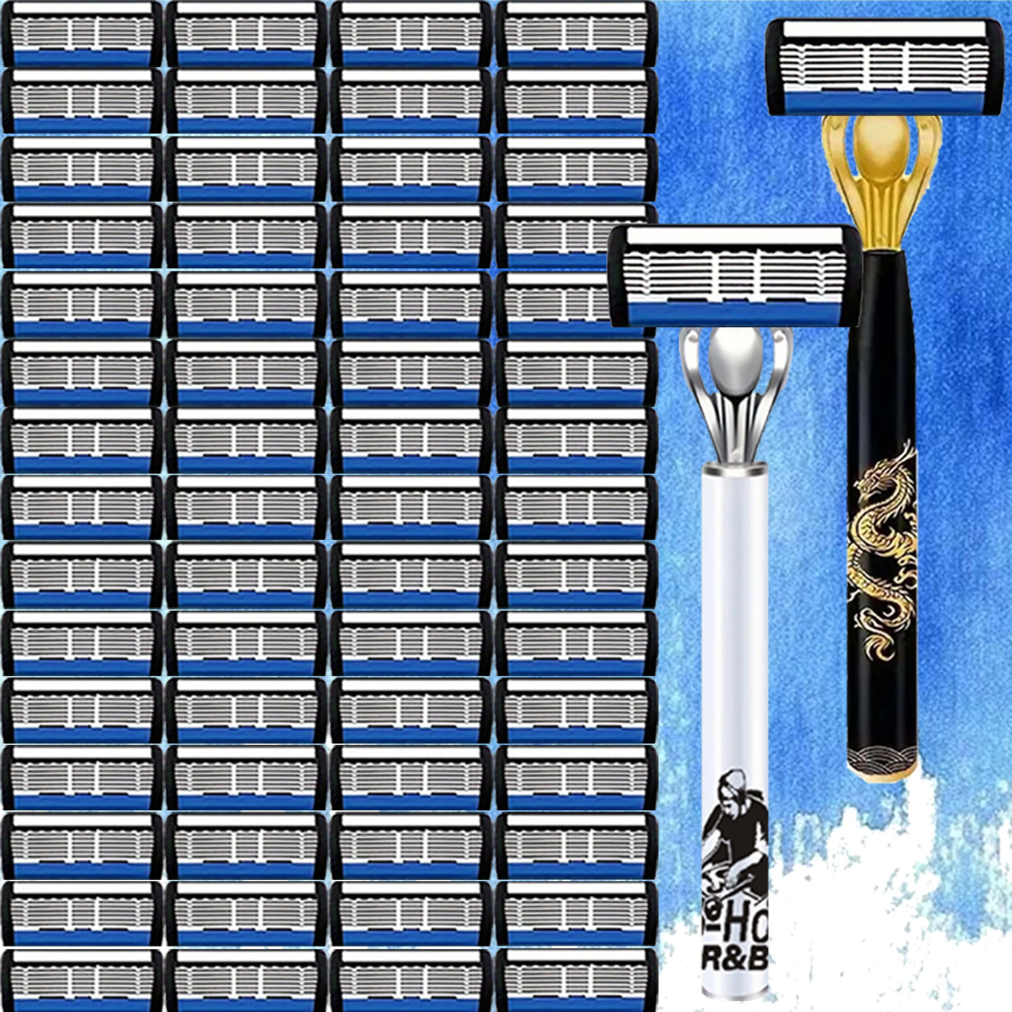 طقم ماكينة حلاقة رجالية: 2 مقبض مريح، 36 شفرات حادة، أملس ومتينة. ماكينة حلاقة يدوية أساسية للرجال