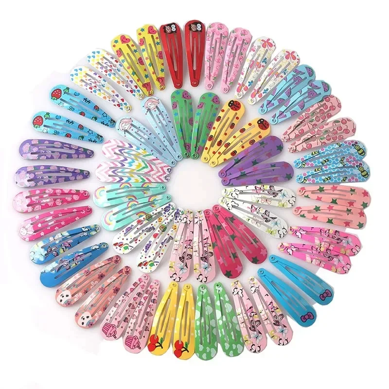 10-100Pcs Cute Colorful Waterdrop Alloy Hairpin Girls Snap Hair Clips For Kids Print Bb Hairgripe Headwear Baby Hair Accessories